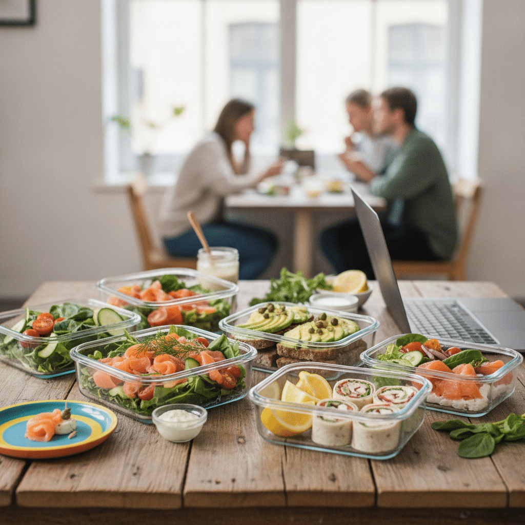 Maaltijdvoorbereiding met lunchgerechten met Gerookte Zalm